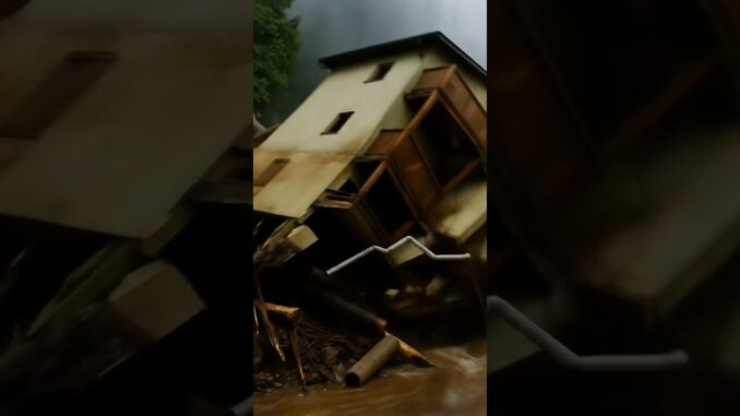 House Collapses After Massive Flood in Residential Area.
